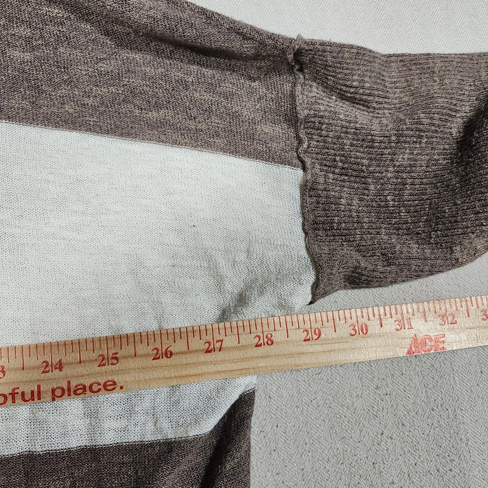 Free People Beach Womens Large Brown Striped Linen Blend Henley Sweater Oversize - Picture 7 of 8
